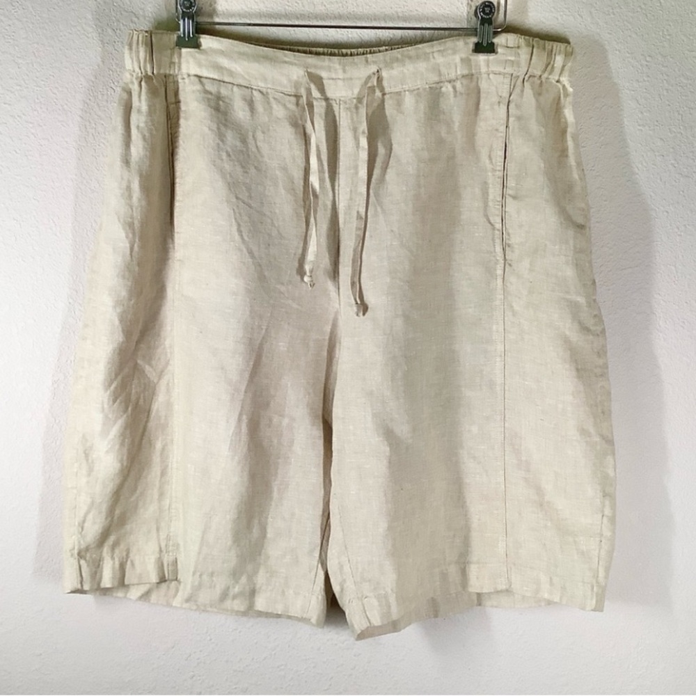 COLDWATER CREEK 100% Linen Shorts Pull-On 11" Inseam Pockets Neutral Coastal